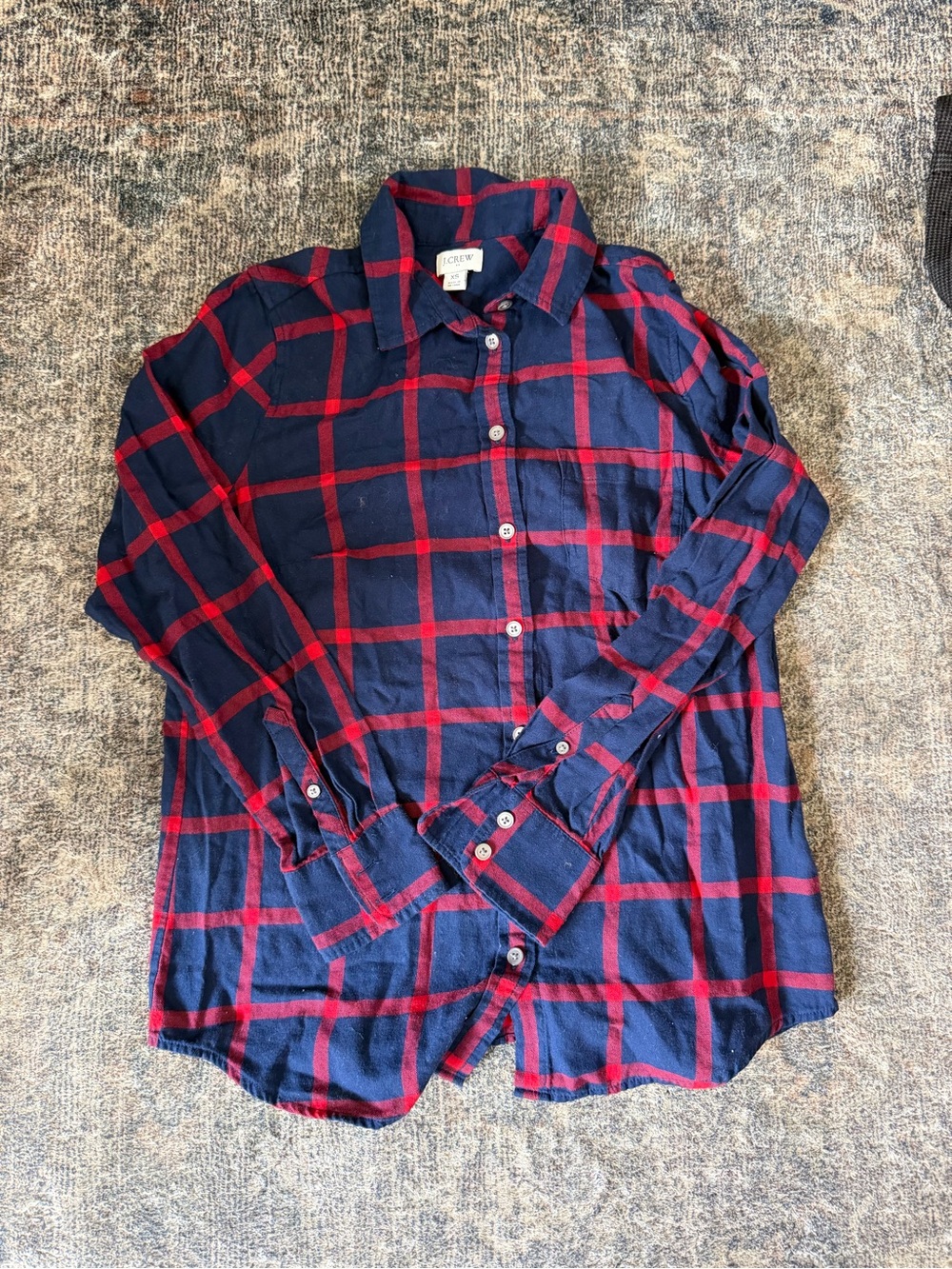J. Crew Navy and Red Plaid Button-Down Shirt